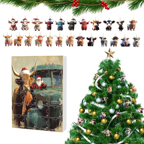 kaiop Hochlandrind Adventskalender - Weihnachts 24 Tage Kuhschmuck Countdown Kalender | 2D Acryl Tieranhänger Für Kinder Und Erwachsene Als Partygeschenk Baumdekoration Auto Rückspiegel kaiop Hochlandrind Adventskalender - Weihnachts 24 Tage Kuhschmuck Countdown Kalender | 2D Acryl Tieranhänger Für Kinder Und Erwachsene Als Partygeschenk Baumdekoration Auto Rückspiegel von kaiop