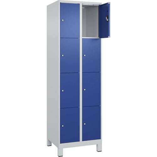 kaiserkraft | 4er-Schließfachschrank Evolo Plus | 2 Abteile | lichtgrau/enzianblau | B 600 mm | 8 Fächer | mit Breiten Füßen | Zylinderschloss von kaiserkraft