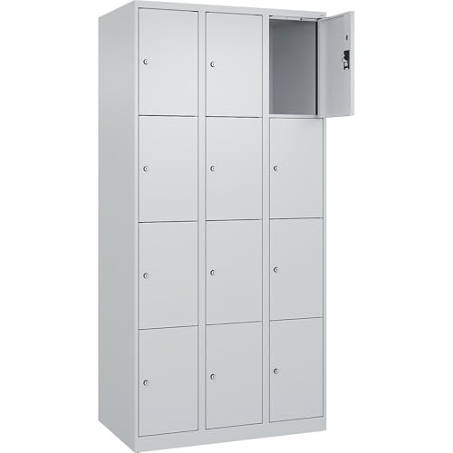 kaiserkraft | 4er-Schließfachschrank Evolo Plus | 3 Abteile | lichtgrau | B 900 mm | 12 Fächer | mit Bodengleitern | Zylinderschloss von kaiserkraft