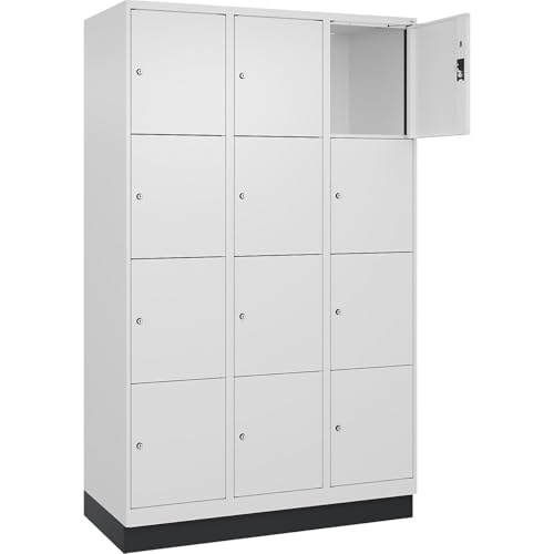 kaiserkraft | 4er-Schließfachschrank Evolo Plus | 3 Abteile | weiß | B 1200 mm | 12 Fächer | mit Bodensockel | Zylinderschloss von kaiserkraft