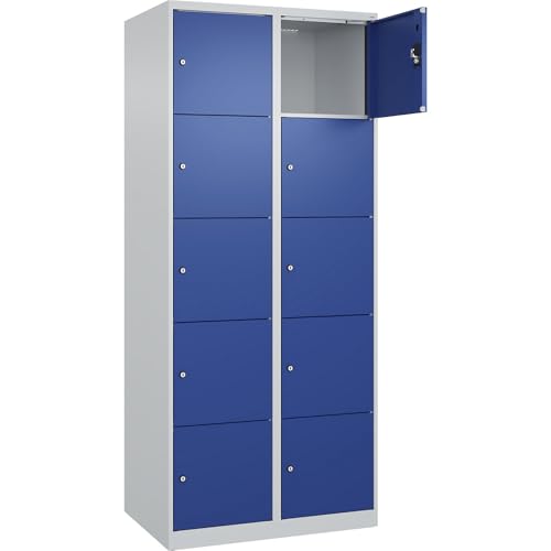 kaiserkraft | 5er-Schließfachschrank Evolo Plus | 2 Abteile | lichtgrau/enzianblau | B 800 mm | 10 Fächer | mit Bodengleitern | Zylinderschloss von kaiserkraft