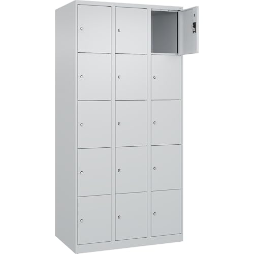 kaiserkraft | 5er-Schließfachschrank Evolo Plus | 3 Abteile | lichtgrau | B 900 mm | 15 Fächer | mit Bodengleitern | Zylinderschloss von kaiserkraft