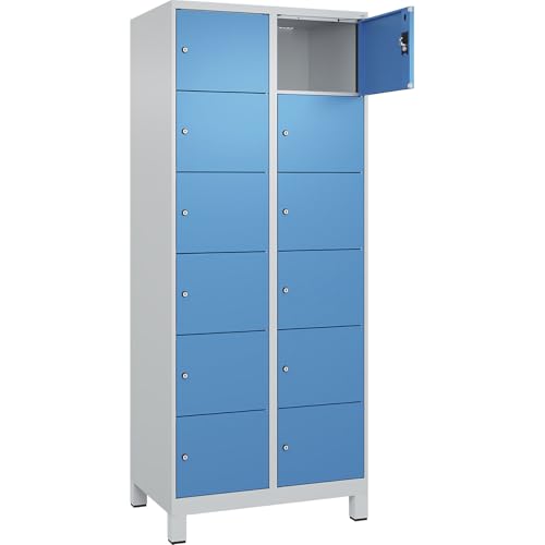 kaiserkraft | 6er-Schließfachschrank Evolo Plus | 2 Abteile | lichtgrau/lichtblau | B 800 mm | 12 Fächer | mit Breiten Füßen | Zylinderschloss von kaiserkraft