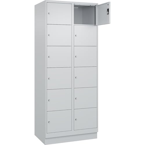 kaiserkraft | 6er-Schließfachschrank Evolo Plus | 2 Abteile | lichtgrau | B 800 mm | 12 Fächer | mit Bodensockel | Zylinderschloss von kaiserkraft
