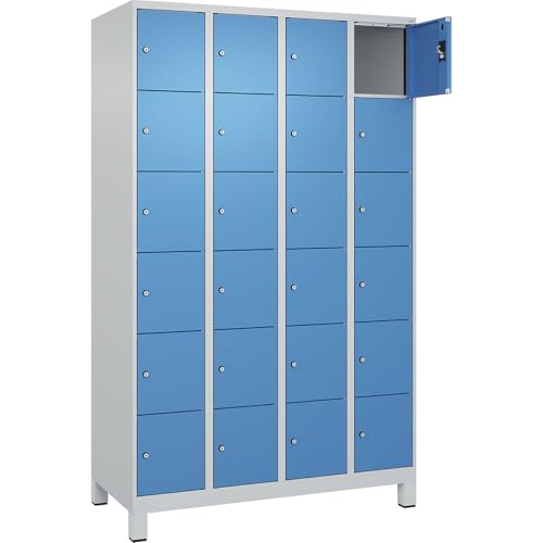 kaiserkraft | 6er-Schließfachschrank Evolo Plus | 4 Abteile | lichtgrau/lichtblau | B 1200 mm | 24 Fächer | mit Breiten Füßen | Zylinderschloss von kaiserkraft