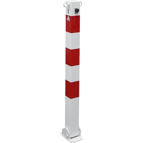 kaiserkraft | Absperrpfosten | 70 x 70 mm | weiß/rot | klappbar mit Profilzylinder | mit 2 Ösen von kaiserkraft