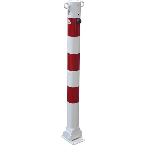 kaiserkraft | Absperrpfosten | Ø 76 mm | weiß/rot | klappbar mit Profilzylinder | mit 2 Ösen von kaiserkraft