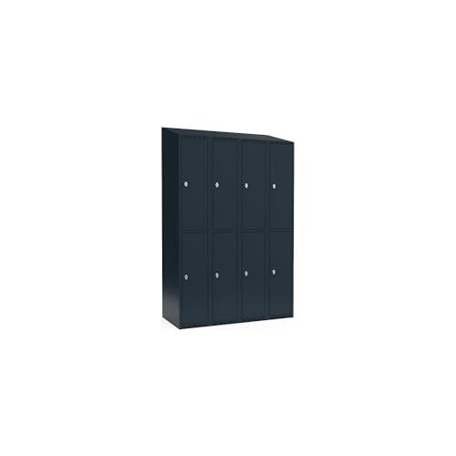 kaiserkraft | Doppelstock-Spind Fydor | 4 Abteile | grau | B 1200 mm | 4 Abteile | schräge Dachform | Vorhängeschloss von kaiserkraft