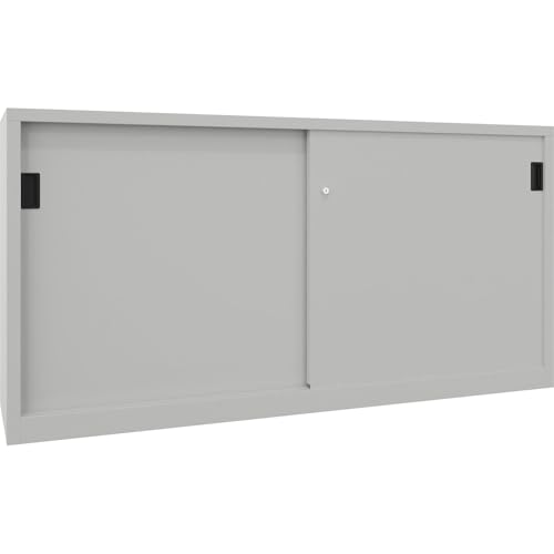 kaiserkraft | Schiebetürenschrank | Höhe 1000 mm | Vollblechtüren | BxT 2000 x 400 mm | mit Trennwand und 2 x 2 Fachböden | Tür anthrazit von kaiserkraft