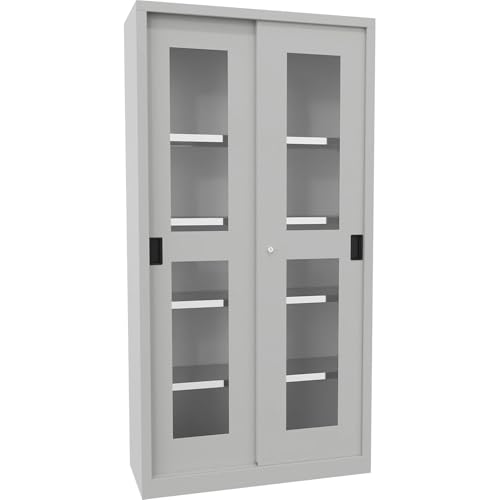 kaiserkraft | Schiebetürenschrank | Höhe 1950 mm | Sichtfenstertüren | BxT 1000 x 400 mm | mit 4 Fachböden | Tür anthrazit von kaiserkraft