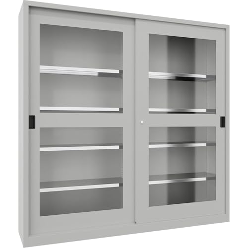 kaiserkraft | Schiebetürenschrank | Höhe 1950 mm | Sichtfenstertüren | BxT 2000 x 400 mm | mit Trennwand und 2 x 4 Fachböden | Tür anthrazit von kaiserkraft