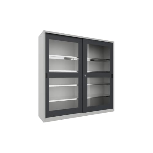 kaiserkraft | Schiebetürenschrank | Höhe 1950 mm | Sichtfenstertüren | BxT 2000 x 500 mm | mit Trennwand und 2 x 4 Fachböden | Tür anthrazit von kaiserkraft
