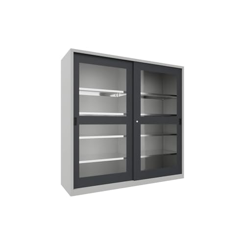 kaiserkraft | Schiebetürenschrank | Höhe 1950 mm | Sichtfenstertüren | BxT 2000 x 600 mm | mit Trennwand und 2 x 4 Fachböden | Tür anthrazit kaiserkraft | Schiebetürenschrank | Höhe 1950 mm | Sichtfenstertüren | BxT 2000 x 600 mm | mit Trennwand und 2 x 4 Fachböden | Tür anthrazit von kaiserkraft