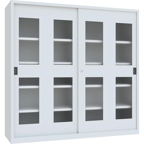 kaiserkraft | Schiebetürenschrank | Höhe 1950 mm | Sichtfenstertüren | BxT 2000 x 600 mm | mit Trennwand und 2 x 4 Fachböden | Tür resedagrün kaiserkraft | Schiebetürenschrank | Höhe 1950 mm | Sichtfenstertüren | BxT 2000 x 600 mm | mit Trennwand und 2 x 4 Fachböden | Tür resedagrün von kaiserkraft