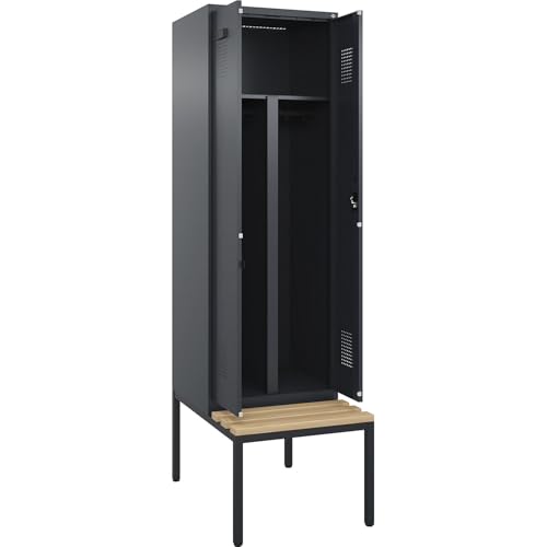 kaiserkraft | Schwarz-Weiß-Spind Evolo Plus Sitzbank | 2 Abteile | Trennwand verkürzt | grau | B 600 mm | Zylinderschloss | mit untergebauter Sitzbank | Buche von kaiserkraft