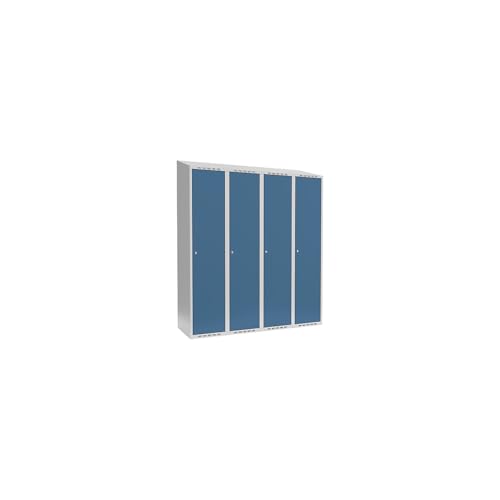 kaiserkraft | Spind Fydor | 4 Abteile | lichtgrau/brillantblau | B 1200 mm | 4 Abteile | schräge Dachform | Zylinderschloss kaiserkraft | Spind Fydor | 4 Abteile | lichtgrau/brillantblau | B 1200 mm | 4 Abteile | schräge Dachform | Zylinderschloss von kaiserkraft