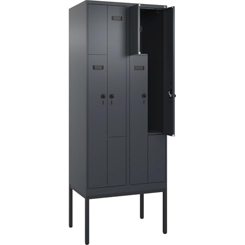 kaiserkraft | Z-Spind Evolo Plus | 2 Abteile | grau | B 800 mm | 4 Fächer | mit schmalen Füßen | Sicherheits-Drehriegel von kaiserkraft