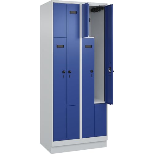 kaiserkraft | Z-Spind Evolo Plus | 2 Abteile | lichtgrau/enzianblau | B 800 mm | 4 Fächer | mit Bodensockel | Sicherheits-Drehriegel von kaiserkraft