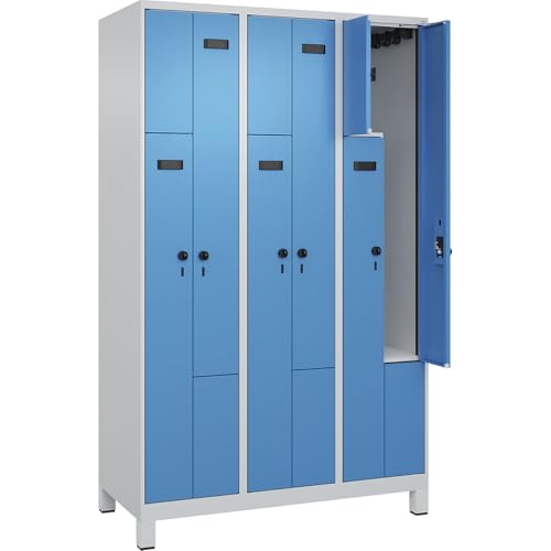 kaiserkraft | Z-Spind Evolo Plus | 3 Abteile | lichtgrau/lichtblau | B 1200 mm | 6 Fächer | mit Breiten Füßen | Sicherheits-Drehriegel von kaiserkraft