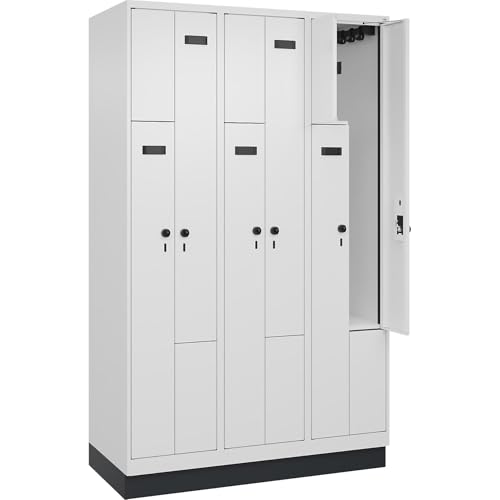 kaiserkraft | Z-Spind Evolo Plus | 3 Abteile | weiß | B 1200 mm | 6 Fächer | mit Bodensockel | Sicherheits-Drehriegel von kaiserkraft