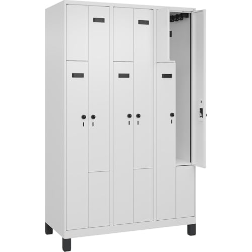 kaiserkraft | Z-Spind Evolo Plus | 3 Abteile | weiß | B 1200 mm | 6 Fächer | mit Breiten Füßen | Sicherheits-Drehriegel von kaiserkraft