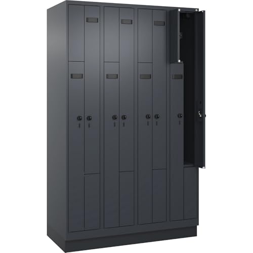 kaiserkraft | Z-Spind Evolo Plus | 4 Abteile | grau | B 1200 mm | 8 Fächer | mit Bodensockel | Sicherheits-Drehriegel von kaiserkraft