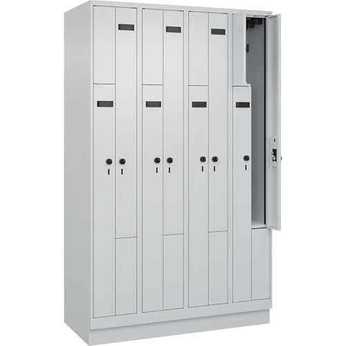 kaiserkraft | Z-Spind Evolo Plus | 4 Abteile | lichtgrau | B 1200 mm | 8 Fächer | mit Bodensockel | Sicherheits-Drehriegel von kaiserkraft