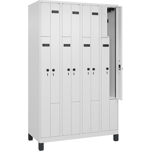 kaiserkraft | Z-Spind Evolo Plus | 4 Abteile | weiß | B 1200 mm | 8 Fächer | mit Breiten Füßen | Sicherheits-Drehriegel von kaiserkraft