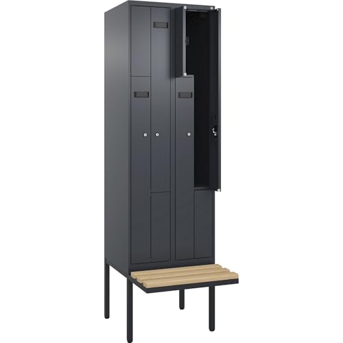 kaiserkraft | Z-Spind Evolo Plus Sitzbank | 2 Abteile | grau | B 600 mm | Zylinderschloss | mit auskragender Sitzbank | Buche von kaiserkraft