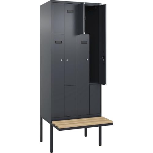 kaiserkraft | Z-Spind Evolo Plus Sitzbank | 2 Abteile | grau | B 800 mm | Zylinderschloss | mit auskragender Sitzbank | Buche von kaiserkraft
