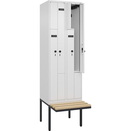kaiserkraft | Z-Spind Evolo Plus Sitzbank | 2 Abteile | weiß | B 600 mm | Sicherheits-Drehriegel | mit auskragender Sitzbank | Buche von kaiserkraft