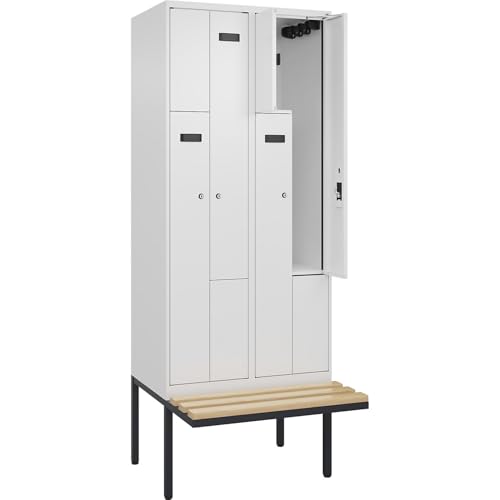 kaiserkraft | Z-Spind Evolo Plus Sitzbank | 2 Abteile | weiß | B 800 mm | Zylinderschloss | mit auskragender Sitzbank | Buche von kaiserkraft