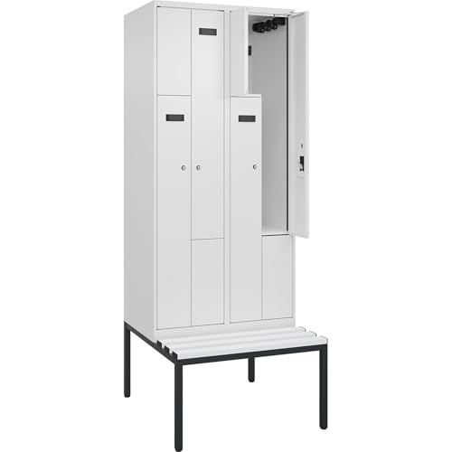 kaiserkraft | Z-Spind Evolo Plus Sitzbank | 2 Abteile | weiß | B 800 mm | Zylinderschloss | mit untergebauter Sitzbank | Kunststoff von kaiserkraft