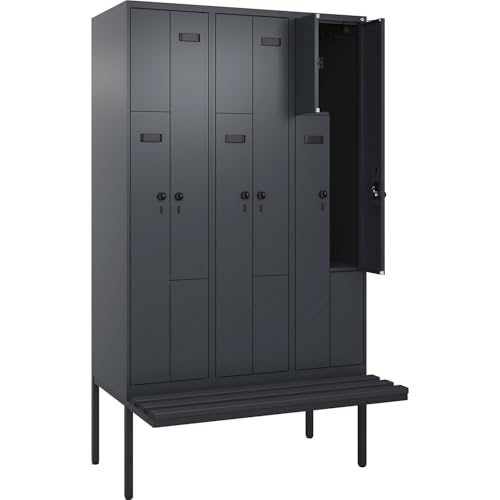 kaiserkraft | Z-Spind Evolo Plus Sitzbank | 3 Abteile | grau | B 1200 mm | Sicherheits-Drehriegel | mit auskragender Sitzbank | Kunststoff von kaiserkraft