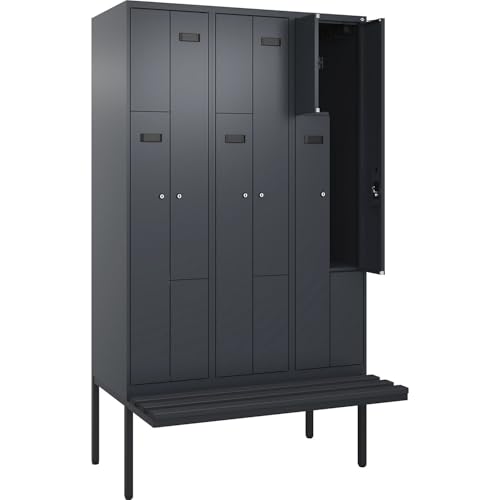 kaiserkraft | Z-Spind Evolo Plus Sitzbank | 3 Abteile | grau | B 1200 mm | Zylinderschloss | mit auskragender Sitzbank | Kunststoff von kaiserkraft