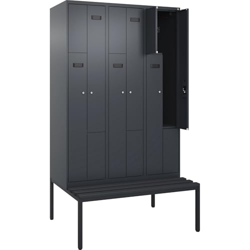 kaiserkraft | Z-Spind Evolo Plus Sitzbank | 3 Abteile | grau | B 1200 mm | Zylinderschloss | mit untergebauter Sitzbank | Kunststoff von kaiserkraft