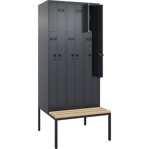 kaiserkraft | Z-Spind Evolo Plus Sitzbank | 3 Abteile | grau | B 900 mm | Sicherheits-Drehriegel | mit untergebauter Sitzbank | Buche von kaiserkraft