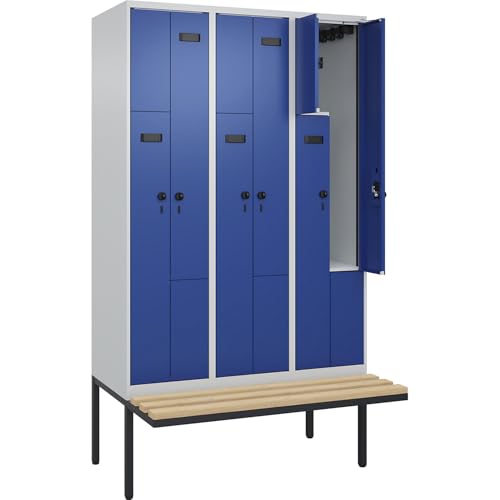kaiserkraft | Z-Spind Evolo Plus Sitzbank | 3 Abteile | lichtgrau/enzianblau | B 1200 mm | Sicherheits-Drehriegel | mit auskragender Sitzbank | Buche kaiserkraft | Z-Spind Evolo Plus Sitzbank | 3 Abteile | lichtgrau/enzianblau | B 1200 mm | Sicherheits-Drehriegel | mit auskragender Sitzbank | Buche von kaiserkraft