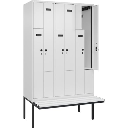 kaiserkraft | Z-Spind Evolo Plus Sitzbank | 3 Abteile | weiß | B 1200 mm | Sicherheits-Drehriegel | mit auskragender Sitzbank | Kunststoff von kaiserkraft