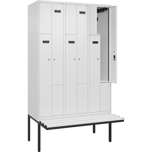 kaiserkraft | Z-Spind Evolo Plus Sitzbank | 3 Abteile | weiß | B 1200 mm | Zylinderschloss | mit auskragender Sitzbank | Kunststoff von kaiserkraft