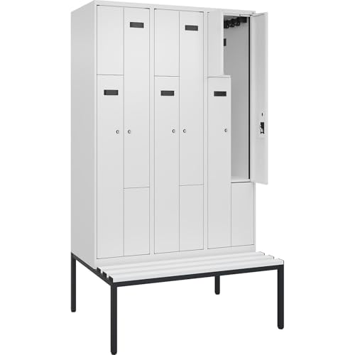 kaiserkraft | Z-Spind Evolo Plus Sitzbank | 3 Abteile | weiß | B 1200 mm | Zylinderschloss | mit untergebauter Sitzbank | Kunststoff von kaiserkraft