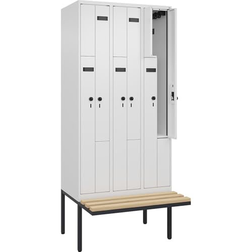 kaiserkraft | Z-Spind Evolo Plus Sitzbank | 3 Abteile | weiß | B 900 mm | Sicherheits-Drehriegel | mit auskragender Sitzbank | Buche von kaiserkraft