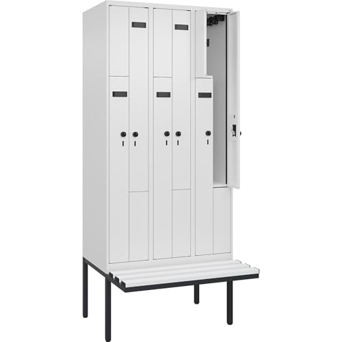 kaiserkraft | Z-Spind Evolo Plus Sitzbank | 3 Abteile | weiß | B 900 mm | Sicherheits-Drehriegel | mit auskragender Sitzbank | Kunststoff von kaiserkraft