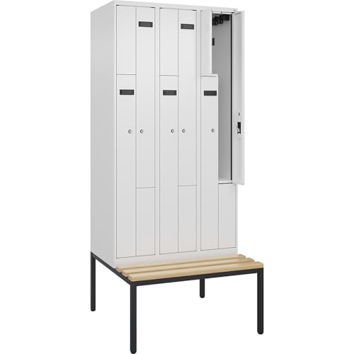 kaiserkraft | Z-Spind Evolo Plus Sitzbank | 3 Abteile | weiß | B 900 mm | Zylinderschloss | mit untergebauter Sitzbank | Buche von kaiserkraft