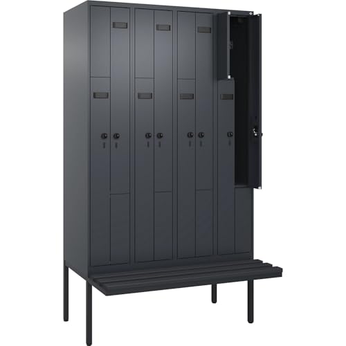 kaiserkraft | Z-Spind Evolo Plus Sitzbank | 4 Abteile | grau | B 1200 mm | Sicherheits-Drehriegel | mit auskragender Sitzbank | Kunststoff von kaiserkraft