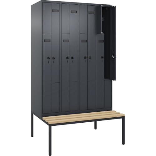 kaiserkraft | Z-Spind Evolo Plus Sitzbank | 4 Abteile | grau | B 1200 mm | Sicherheits-Drehriegel | mit untergebauter Sitzbank | Buche von kaiserkraft