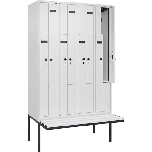 kaiserkraft | Z-Spind Evolo Plus Sitzbank | 4 Abteile | weiß | B 1200 mm | Sicherheits-Drehriegel | mit auskragender Sitzbank | Kunststoff von kaiserkraft