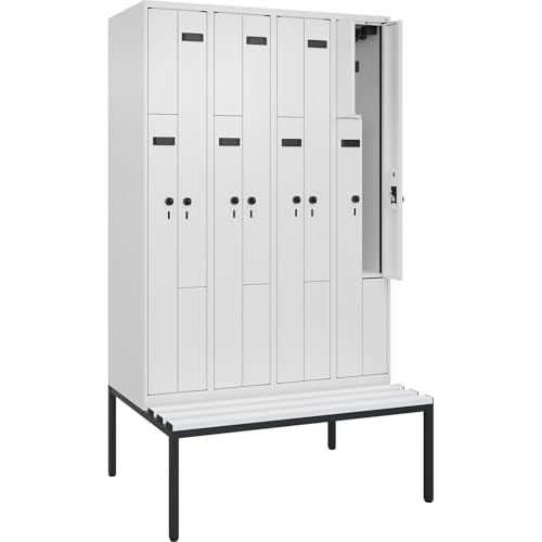 kaiserkraft | Z-Spind Evolo Plus Sitzbank | 4 Abteile | weiß | B 1200 mm | Sicherheits-Drehriegel | mit untergebauter Sitzbank | Kunststoff von kaiserkraft