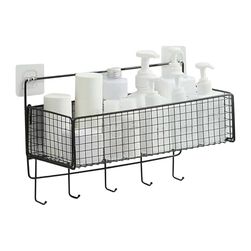 kaisudiAP Wandhalterung Aufbewahrungskorb Multifunktionales Eisenwand Hanging Organizer Rack mit Haken für Küchenbad (Schwarz) von kaisudiAP