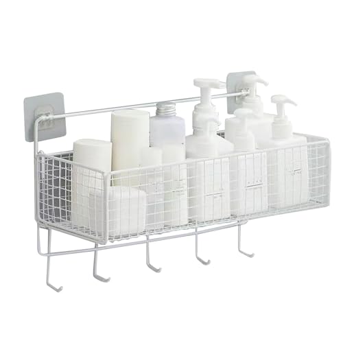 kaisudiAP Wandhalterung Aufbewahrungskorb Multifunktionales Eisenwand Hanging Organizer Rack mit Haken für Küchenbad (Weiß) von kaisudiAP